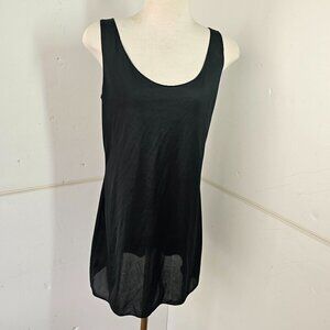 Vintage 100% Nylon Tank Full Slip Sz 7/8 Black Under Dress Scoop Neck Scoop Back